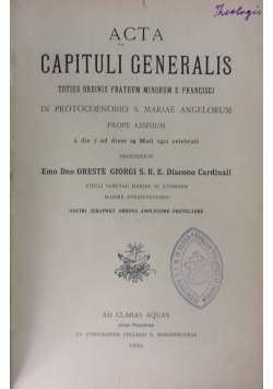 Acta capituli generalis totius ordinis frarum minorum S. Francisci, 1922 r.