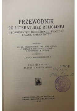 Przewodnik po literaturze religijnej i pokrewnych dziedzinach filozofji i nauk społecznych, 1927 r.