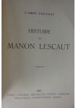 Histoire de Manon Lescaut, 1921 r.