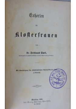 Exhorten fur klosterfrauen, 1865 r.