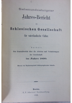 77. Jahres-bericht der Schlesischen Gesellschaft