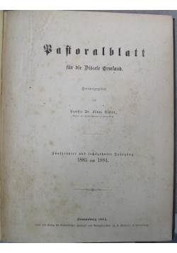 Pastoralblatt fur die Diozese Ermland 1884 r