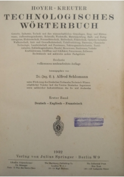 Hoyer -Kreuter Technologisches Worterbuch ,1932 r.