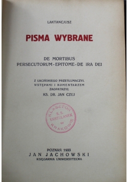 Laktancjusz Pisma wybrane 1933 r.