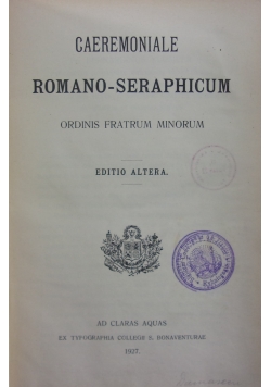 Caeremoniale Romano-Seraphicum, 1927r
