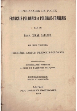 Dictionnaire Francais Et Polonais, 1909 r.