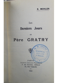 Les Derniers Jours do Pere Gratry 1912 r.