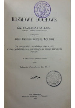 Rozmowy duchowe Św. Franciszka Salezego, 1902 r.