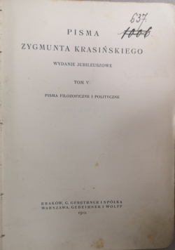 Pisma Zygmunta Krasińskiego tom 5 1912 r.