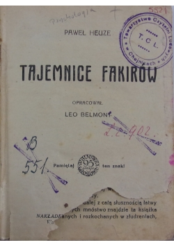 Tajemnice Fakirów, 1927 r.