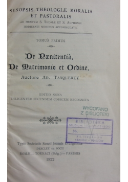 De Panitentia .De Matrimonio et Ordine,1922r.