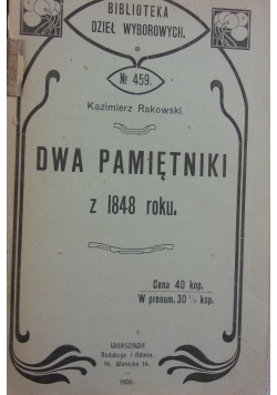 Dwa pamiętniki z 1848 roku, 1906 r.