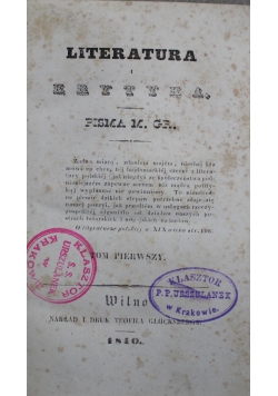 Literatura i Krytyka Pisma  tom 1 1840 r.