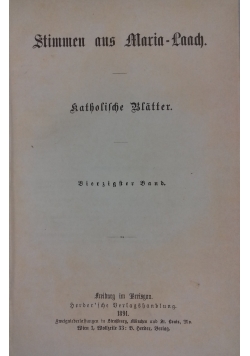 Stimmen aus Maria-Laach katholische Blätter, 1891 r.
