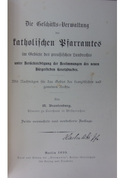 Die Geschafts Verwaltung des katrolischen Pfarramtes, 1899r.