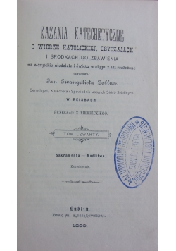 Kazania katechetyczne o wierze katolickiej obyczajach i środkach do zbawienia, 1899 r.