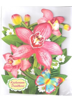 Karnet składany 3D - Kwiaty i motylek