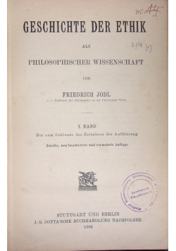 Geschichte der Ethik als Philosophischer Wissenschaft , 1906r.