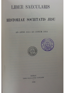 Liber Saecularis Historiae Societatis Jesu,1914 r.