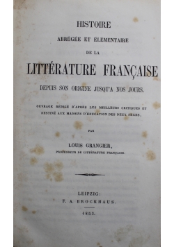 Histoire de la Litterature Francaise  1853 r.