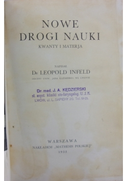 Nowe drogi nauki. Kwanty i materia, 1933 r.