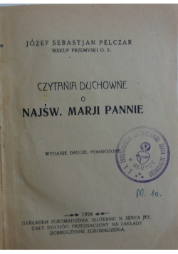 Czytania duchowe o Najświętszej Marii Pannie, 1924 r.
