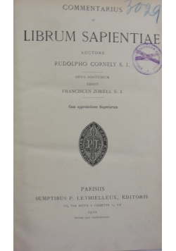 Commentarius in Librum Sapientiae, 1910 r.
