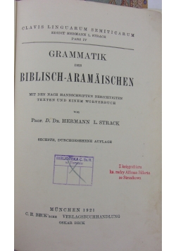 Grammatik des Biblisch-aramaischen,1921 r.