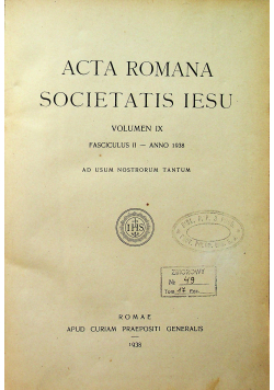 Acta Romana Societatis Iesu volumen IX 1938 r.