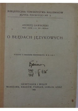 O błędach językowych,1921r.