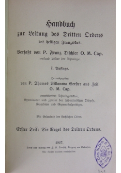 Handbuch zur Leitung des Dritten Drdens,1927r.
