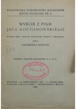 Wybór pism Jana Kochanowskiego 1920 r