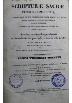 Scripturae Sacrae Cursus Completus Tomus Vigesimus Quintus 1853 r.