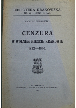 Cenzura w wolnem mieście Krakowie 1915 r.