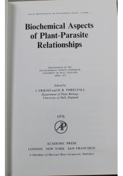 Biohemical aspects of plant parasite relantioships