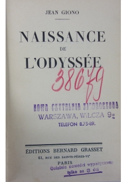 Naissance De L'odyssee, 1938r.