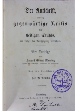 Der Untichrist oder die gegenwartige Krisis, 1861r.