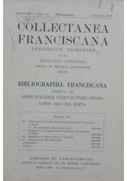 Collectanea franciscania, tomus IX