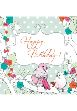 Karnet Swarovski kwadrat Urodziny ptaszki