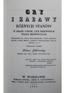 Gry i zabawy reprint z 1831 r.