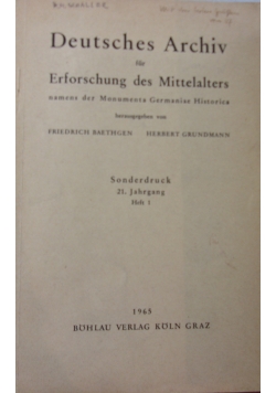 Deutsches Archiv fur Erforschung des Mittelalters