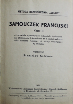 Samouczek francuski Część I 1937 r.