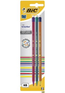 Ołówek Evolution z gumką bls 3szt BIC