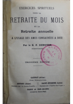 Exercices Spirituels Pour La Retraite du Mois 1903 r