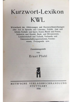 Kurzwort-Lexikon KWL, 1934 r.