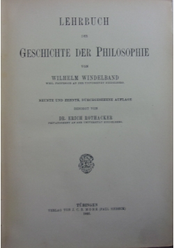 Lehrbuch der Geschichte der Philosophie, 1921 .