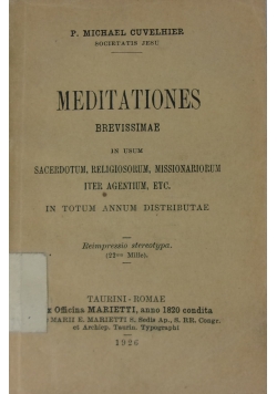 Meditationes Brevissimae, 1926 r.