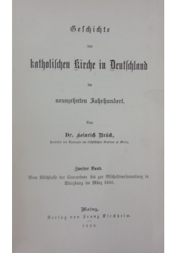 Geschichte der Katholischen Kirche in Deutschland tom II, 1889r.