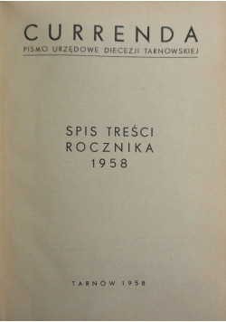Currenda Spis Treści Rocznika 1958