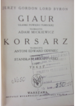 Giaur, Korsarz, 1930 r.